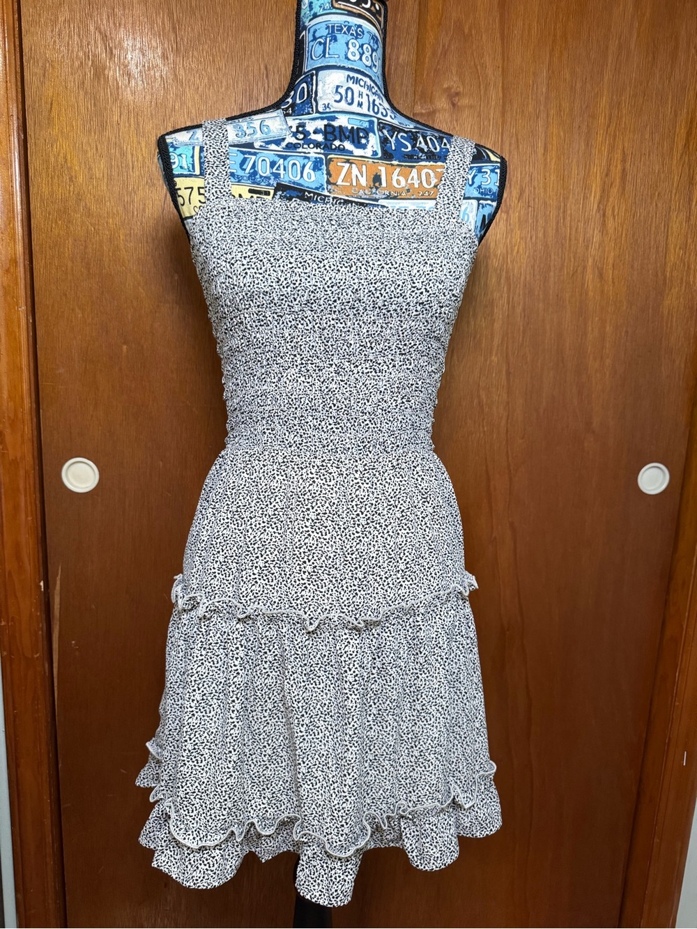 Jessica Simpson Black & White Smocked Tiered Dress